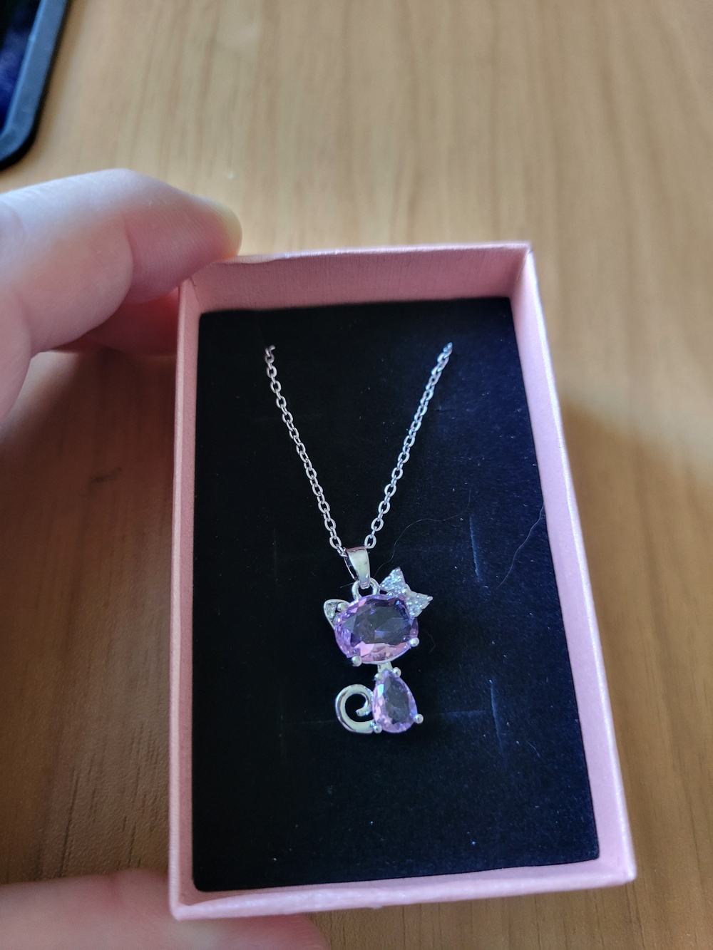 🧋NEW🧋Stainless Steel Cat Pendant Necklace with Light Pink  Gemstones
